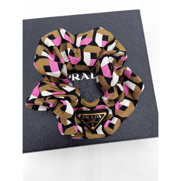 Prada Silk Geometric Scrunchie Hair Tie - Picture 1 of 5